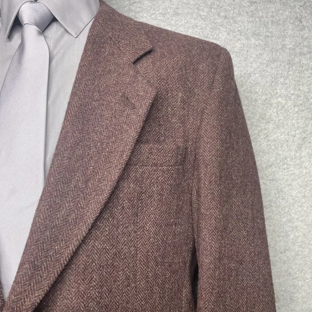Brookcraft Mens Tweed Sport Coat Blazer Maroon Herringbone USA 46R Wool Look